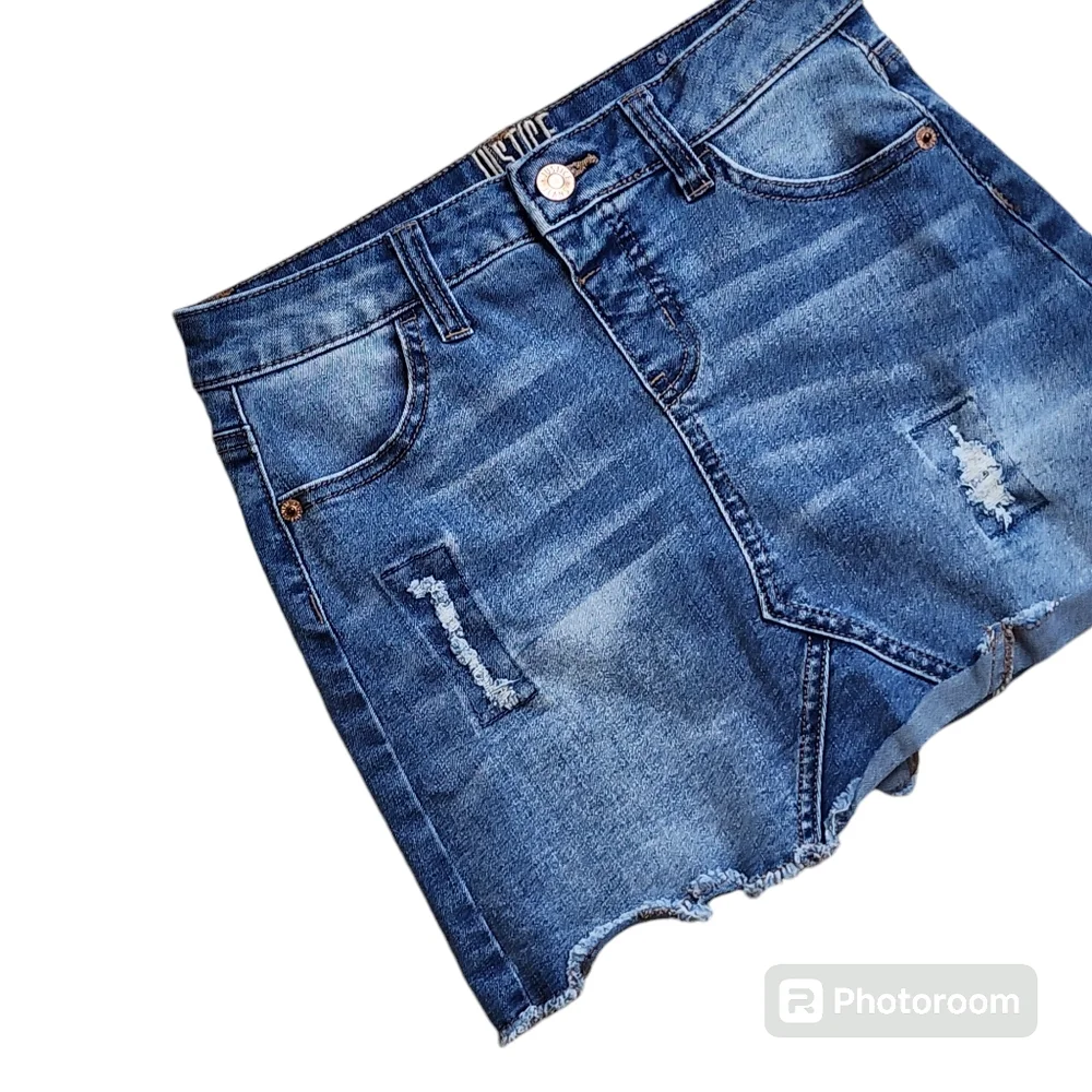Girls Justice Denim Skirt Size 12 Distressed Frayed Built-in shorts